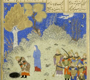 Detail: Rustam rescues Bizhan from the pit, illustration from the Shahnama (Book of Kings), by Abul-Qasim Mansur Firdawsi, 1444 by Persian School