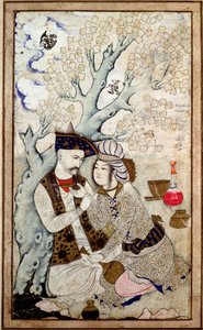 Portrait of Shah Abbas I with one of his pages, signed Muhammad Qasim
