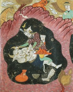 Rostam Killing the White Demon in a Cave, Illustration from the Shahnama (Book of Kings)