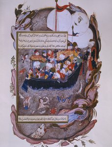 Rumi saving a ship during a storm by Persian School