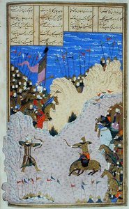 Rustam Shoots Ashkabus and His Horse, illustration from the 