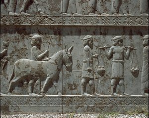 Submissive peoples bring gifts to Darius I. Reliefs of the eastern staircase of the Apadana, 6th century BC by Persian School