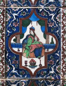 Woman Sitting, Painted Ceramic Tile by Persian School
