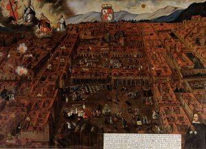 View of Cuzco at the Time of the Earthquake of 1650 by Peruvian School