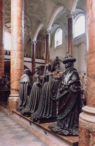 Tomb of Maximilian I (1459-1519) view of four bronze figures of mourners, possibly ancestors, relatives or contemporaries, the design attributed to Gilg Sesselschreiber