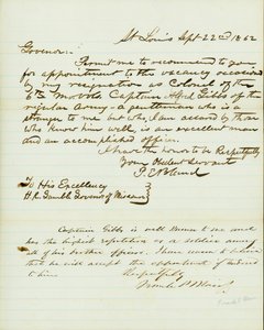 Letter signed P.E. Bland, St. Louis, to H.R. Gamble, Governor of Missouri, September 22, 1862