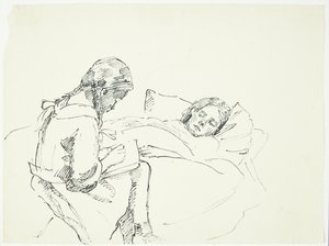 Little Girl Reading Aloud to a Sick Person (the Artist