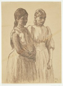 Two Young Girls. Study for the Painting "Ball in a Provincial Town" (Gothenburg Art Museum) by Peter Hansen
