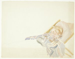 Young Man Wrapped in Plaid, Lying in a Deck Chair by Peter Hansen