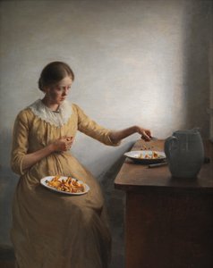 A Young Girl Preparing Chanterelles