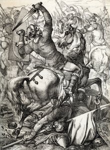 Battle of Hastings fought on 14 October 1066 between the Norman-French army of Duke William II of Normandy and an English army under the Anglo-Saxon King Harold II, during the Norman conquest of England by Peter Johann Nepomuck Geiger