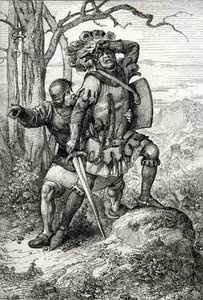 Duke Leopold I of Austria, Lord of Habsburg saved by one of his companions at the Battle of Morgarten on 15 November 1315 against the Swiss confederates, Switzerland