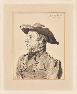 Bust of a Man in Frock Coat and Wide-Brimmed Hat by Peter K. Krämer