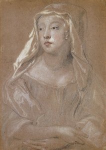 Portrait of a Young Lady, traditionally identified as Sarah Jennings, Duchess of Marlborough, half length, Holding a Book, Her Hands Crossed on her Lap, her Head-Dress Draped upon her Shoulders, 1667 by Peter Lely