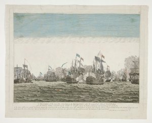 A representation of the memorable action between the British Fleet under the command of Admiral Lord Rodney and the French Fleet commanded by the Count de Graffe, between the islands of Domenica and Guadaloupe 12th April 1782