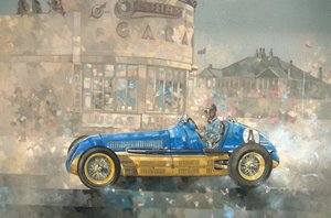 Blue and Yellow Maserati of Bira by Peter Miller