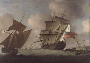 A Third-rate Joining Her Squadron off Elizabeth Castle, Jersey by Peter Monamy