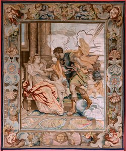 Flemish tapestry. Series History of the consul Decius Mus. Mars appears to Rhea Silvia. Eighth tapestry in the series. Model P P Rubens. Manufacture Jan Raes II, Brussels. Ca 1620-1629. by Peter Paul (after) Rubens