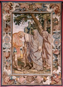Flemish tapestry. Series History of the consul Decius Mus. Valerius blesses Decius. Fourth tapestry in the series. Model PP Rubens. Manufacture Jan Raes II, Brussels. Ca 1620-1629. Fabric Gold, silver, silk and wool. Size 405 x 330 cm. Location Royal Palac by Peter Paul (after) Rubens