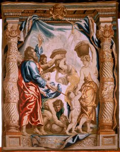 Flemish Tapestry. The Falling of the Manna in the Desert. Series The Triumph of the Eucharist. Third Tapestry in the Series. Model Peter Paul Rubens. 1626-1628