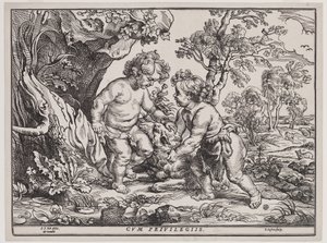 Infant Christ and Saint John Playing with a Lamb, Engraving by Christoffel Jegher by Peter Paul (after) Rubens