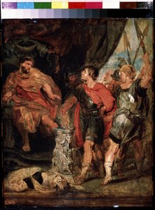 Mucius Scaevola Before Porsenna. Caius Mucius Scaevola, Young Patrician Roman Captured by the Royal Guard of Porsenna