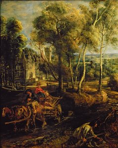 An Autumn Landscape with a view of Het Steen in the Early Morning (detail) by Peter Paul Rubens