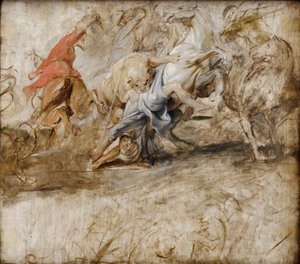 Lion Hunt (Oil Sketch); Reverse: Marriage by Proxy (Sketch for the Medici Cycle) by Peter Paul Rubens