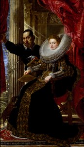 Portrait of a young aristocrat lady with a dwarf