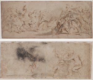 Reconciliation of the Romans and the Sabines (recto) Venus Disarming Mars, Drapery Study (verso) by Peter Paul Rubens