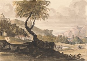 Hilly Scene with Village and Horseman by Peter Tillemans