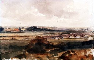 Extensive landscape with a stone bridge
