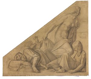 Eos, Tithonus and Memnon. Cartoon for the Ceiling Paintings of the Munich Glyptothek by Peter von Cornelius