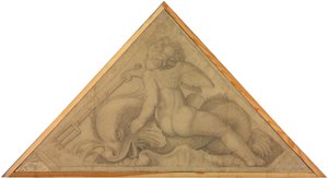 Eros with the Dolphin (Element of Water). Cartoon for the Ceiling Paintings of the Munich Glyptothek by Peter von Cornelius