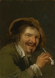 Smell: A Laughing Man Smoking a Pipe (from the series Personifications of the Five Senses) by Petrus Staverenus