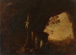 Nymphs in a Cave with Antique Ruins by Petrus van Hattich