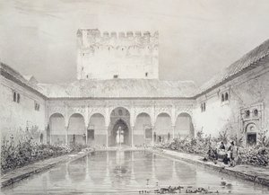 Pool and Fountain in the Courtyard of the Alberca, Alhambra, Plate 21 from 
