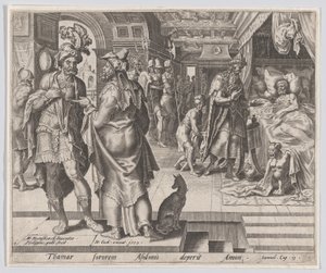 Jonadab Counselling Amnon, from The Story of Tamar and Amnon, plate 1 by Philip Galle