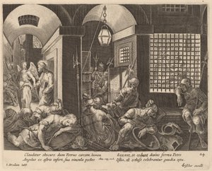 Saint Peter Delivered from Prison by an Angel by Philip Galle after Jan van der Straet