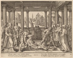 Devout Men Carrying Saint Stephen to His Burial by Philip Galle after Maerten van Heemskerck