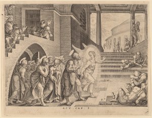 The Apostles Delivered from Prison by an Angel by Philip Galle after Maerten van Heemskerck