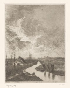 Pastoral Landscape with Ditch, Farm, and Windmills by Philip Zilcken (signed by artist)