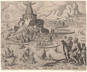 The Lighthouse at Alexandria from the series The Eighth Wonders of the World After Maarten van Heemskerck by Philipp Galle