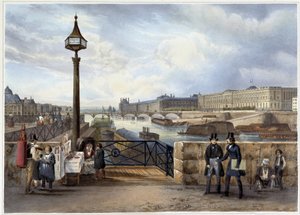The Louvre caught from the Pont Neuf - in Promenade dans Paris et ses environs, designed by Jacottet and Benoist, c. 1840 by Philippe Benoist