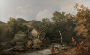 A View Near Matlock, Derbyshire with Figures Working Beneath a Wooden Conveyor by Philippe Jacques de Loutherbourg