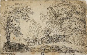 Hauling Logs in a Forest (front); Sketches of People in Various Activities (back)