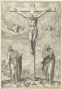 Christ on the Cross Flanked by Mary and John in a Landscape by Philippe de Soye