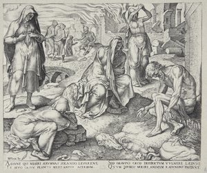 Job sitting on the dunghill by Philips Galle