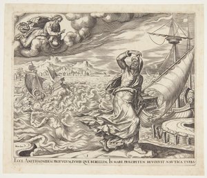 Jonah fleeing the presence of the Lord by Philips Galle