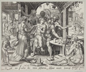 The Prodigal Son Squandering His Inheritance on Harlots by Philips Galle